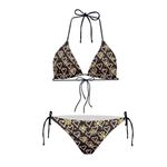 Howilath Christmas Swimwear Snowflake Candy Cane Hearts Xmas Black Women's 2 Pieces Tie String Bathing Suit Bikini Set-S