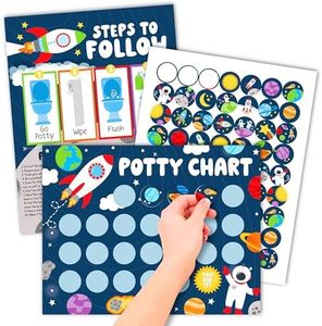Hadley Designs Potty Training Chart for Toddlers Boys -10 Sticker Potty Chart for Toddlers Boys, 8.5x11" Potty Training Sticker Charts for Toilet Success, Space Toddler Reward Chart for Kids