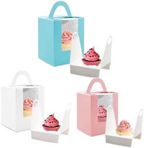 Cupcake Boxes, 15 Pcs Individual Cupcake Boxes Portable Cupcake Containers Muffins Cupcake Carriers Holder Kraft Pastry Containers with Insert Window & Handle for Wedding Birthday Parties