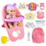 RedCrab Baby Doll Toys Set, Newborn Dolls PlaySet with High Chair Stroller Feeding ,Tableware Set and Doll Clothes Accessories, 15+ pcs toddler Pretend Play Gift Toys for Girls