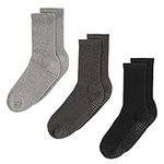 LA Active Grip Socks - 3 Pairs - Yoga Pilates Barre Ballet Non Slip Crew Hospital (Jogger Grey/Deep Charcoal/Tuxedo Black, XL)