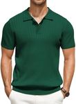 COOFANDY Mens Short Sleeve Knit Polo Shirts Casual Quarter Button Rib Polo Shirt Lightweight Collared T Shirt Green