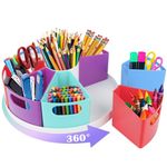 Rotating Desk Stationary Organiser for Kids, 9 Slots Art Supply Organiser Caddy, Spin Pencil/Pen Holder for Home School Classroom Multicolored