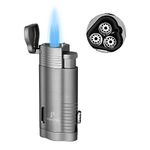 PIPITA Torch Lighter Windproof Triple Jet Blue Flame Butane Lighters Refillable Torch Gas Lighter with Punch (Grey)