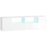 HOMCOM High Gloss TV Cabinet Stand for TVs up to 60" with LED Lights, Entertainment Center with Storage Shelves and Cupboards, White