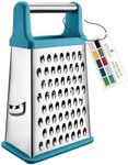 Spring Chef Handheld Stainless Steel XL Parmesan Cheese Grater with Handle - 4 Sided Metal Box Grater for Kitchen - Dishwasher Safe Potato Shredder for Hash Browns, Potato, Carrot, Vegetables - Teal