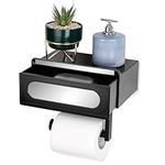 Belle Vous Toilet Paper Holder with Drawer - Self Adhesive Toilet Roll Holder - Wall Mounted Toilet Roll Storage - Black Bathroom Toiler Roll Holder with Shelf