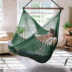 Upgraded Caribbean Hammock Chair with Detachable Metal Bar, Large Hammock Swing Chair, XL Rope Hanging Chair for Outdoor Indoor, 330 LBS Weight Capacity, ForestGreen