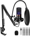NEEWER USB Gaming Microphone, Plug&Play One Click Mute and Gain, Computer Condenser Microphone for PC MAC, Upgraded Boom Stand Shock Mount Cool Lighting for Streaming Twitch Online Chat (CM20)