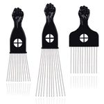 LEADUWAY Hair Picks - Black Metal Afro Combs for Hair Styling, Fist Pick for Women and Men