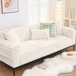 XSlive Soft Warm Faux Fur Couch Sofa Cover Thick Shaggy Fuzzy Sectional Couch Cover Non-Slip Solid Color Plush Sofa Slipcover Furniture Protector for Kids, Pets (Cream,28"x47")