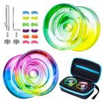 2 Pack of K2 Crystal Responsive YoYo, Plastic Yoyos for Kids Beginner, Dual Purpose Yoyos for Beginners with 12 Yoyo Strings + Remover Tool(Green Yellow + Tricolor Gradient)