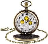 Tiong Vintage Quartz Dr Who Pocket Watch with Bronze Case White Dial and Chain Doctor Pocket Watch Gift for Mens/Boys