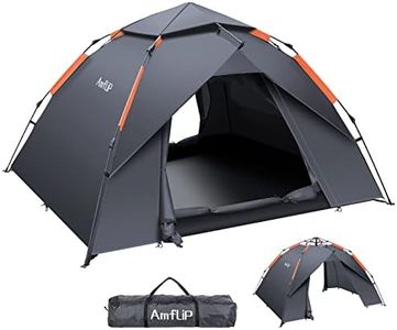 Amflip Camping Tent Automatic 3 Man Person Instant Tent Pop Up Ultralight Dome Tent 4 Seasons Waterproof & Windproof Camping Tent with Removable Outer Tarpaulin, Double Layers (Grey)