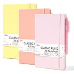 A5 Notebooks Multipack, Feela 3 Pack Ruled Lined Notepads A5 (120 GSM), Hardback Journal Notebook with 3 Black Gel Pens, 128 Pages/Pack, 21 x 13cm, Pastel Colours, Pale Yellow, Light Pink, Pale Orange