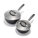 OXO Good Grips 1QT and 2QT Saucepan Pot Set with Lids, 3-Layered German Engineered Nonstick Coating, Stainless Steel Handles with Nonslip Silicone, Black