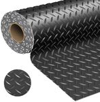 Kerty Garage Floor Mat 2.4mm Thickness PVC Garage Flooring Roll Diamond Plate Floor Mats for Garage, Workshop, Gym, Golf Cart Parking or Trailers (Black, 7.5 x 17 FT)