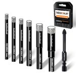 DECKRKAT 7-Piece Dry Diamond Drill Bits & Carbide Tile Drill Bit Set for Tile,Ceramic,Marble,Porcelain,Glass & Granite- 5mm, 6mm(x2), 8mm, 10mm, 12mm + 6mm Masonry Bit.