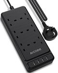 Extension Lead with USB Slots,AICODE 6 Way Extension Lead with 4 USB,Multi Plug Extension Socket,2M Extension Cable,Black Extension Lead,Switched Wall Mount 6 Plug Power Strip for Home Office