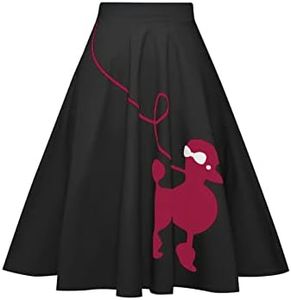 ZEZCLO Women Poodle Skirt 50s Vintage Pleated A-line Zipper Skirts Black M