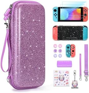 innoAura Funda Switch Bolsa de Transporte Destellante para Switch, Set de Accesorios Switch 16 en 1 con Bolsa de Switch Moda, Protector de Pantalla, Funda de Juego Switch (Lentejuelas Violetas)