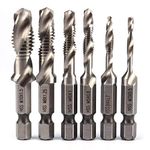 6 PCS HSS Tap Drill Bit Set, 2 in 1 Combination Drills and Taps Set, M3 M4 M5 M6 M8 M10 HSS Metric Hex Shank Screw Taps Tool Set/Tap Hex Shank HSS Screw Spiral Point Thread Metric Plug Drill Bits