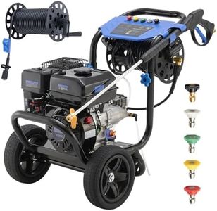 Ezasin Gas Pressure Washer 3600 PSI with Hose Reel, 2.3 GPM Heavy Duty High Power Washer, 212CC Engine with 30FT Hose, Axial Aluminum Pump, Soap Tank, 5 Quick Connect Nozzle, 3.6L Gas Tank (Navy Blue)