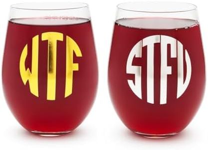 BigMouth WTF & STFU Monogram Wine Glass Set - Classy Yet Hiliarous Fun Unique Gag Gift and Funny Wine Glass Set for Women Men Friend Coworker