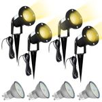 Wondlumi 4X Outside Lights Mains Powered Outdoor Garden Spike Spot Light IP65 Adjustable GU10 Stake Spotlights Lawn Pathway Lighting Black with 3000K LED Bulbs