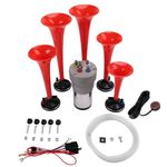 FARBIN Musical Air Horns Plays Dixieland Melody Music Horn Dixie Air Horn with Button Multi-frequency Sound Five Trumpet Dixie Truck Horn with Compressor for Any Vehicle (DIXLAND Musical Horns Kit)