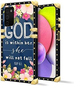 DAIZAG Compatible with Case for Samsung Galaxy A03S(USA Version),B Bible Verse god Square Case Luxury Elegant Women Girls Metal Decoration Corner Classic Retro Soft TPU Case