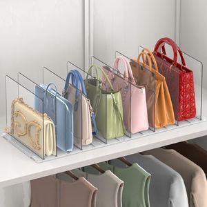 WARM EF Purse Organizer for Closet, 2-Pack 8 Layer Adjustable Women Handbag Organizer, Clear Shelf Dividers for Closet, Bookshelf, Storage, Offices Organization