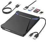 Haiway External DVD Drive, USB 3.0 Type-C Portable CD DVD Drive Burner Player Reader Writer with 2 USB 3.0 Ports and TF/SD Card Slots, Optical Disk Drive for Laptop Mac, PC Windows 11/10/8/7 Linux OS