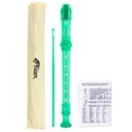 TIGER REC7-GR Descant/Soprano School Recorder with Bag, Cleaning Rod and Fingering Chart, English/Baroque Fingering - Green