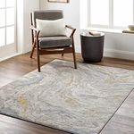 Hauteloom Marble Swirl Collection Abstract Coastal Living Room Bedroom Dining Room Area Rug - Modern Contemporary Bohemian - Beige, Brown, Cream, Orange, Blue - 5'3" x 7'