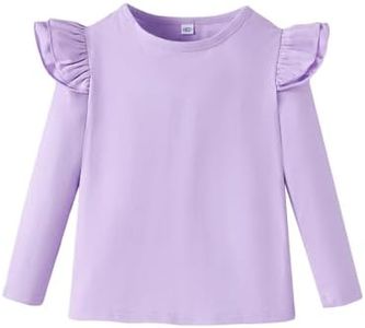 Magic Park 12M-7Y Baby Girl Blouse Toddler Ruffle T-Shirts Kids Girl Solid Color Tee Casual Tops for Girls (0032J_Purple, 6-7 Years)