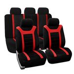 FH Group Universal Fit Full Set Sports Fabric Car Seat Cover with Airbag & Split Ready, (Red/Black) (FH-FB070115, Fit Most Car, Truck, SUV, or Van)