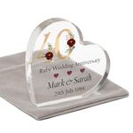 Beecreative Personalised Ruby Wedding Anniversary Gift For Couple Husband Wife - 40th Anniversary Gift For Parents - 40 Years Anniversary Gift - Heart Shape Keepsake With Grey Bag