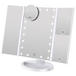 WEILY Tri-fold Vanity Mirror, 21 LEDs and 2X/3X Magnification, Touch Switch for Adjusting Brightness, Dual Power Supply mode Makeup Mirror (White)