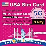 USA Prepaid SIM Card (Use T-Mobile Network)|Unlimited 5G/4G Internet Data in USA (Hawaii Included)+Unlimited Low-Speed Data in Canada and Mexico|Unlimited Calls and Texts Among US, CA and MX (9 Days)