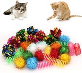 LASOCUHOO Cat Toys, 30PCS Interactive Cat Toy Pack Including Cat Crinkle Balls, Cat Sparkle Balls, Spiral Springs for Indoor Cats