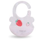 POLKA TOTS Waterproof Silicone Bibs with Adjustable Snap Buttons, Super Absorbent, Soft, Comfortable & Lightweight for Feeding Infants & Baby Toddlers (Strawberry, 4 Months to 3 Years)