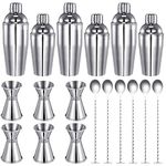 Umigy 6 Pcs Cocktail Shaker Set 25 oz and 19 oz Margarita Shaker Bottle Stainless Steel Alcohol Measuring Jigger Mixing Spoon Professional Bartender Tools for Home Bar Party Use Cocktail Maker