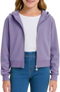 CharmWM Girls Fashion Zip Up Hoodies Kids Cute Crop Sweatshirts Teen Trendy Preppy Jackets Clothes Purple