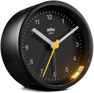 Braun Classic Analogue Clock with Snooze and Light, Quiet Quartz Movement, Crescendo Beep Alarm in Black, Model BC12B, One Size