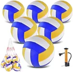 ELKCIP 6 Pack Volleyballs Official Size 5, Soft Bulk Recreational Volley Balls with Pump and Net Bag for Indoor Outdoor Beach Pool Water Sand Game Training Match for Beginner Teenager, Yellow