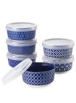 DOWAN 176 ml Dipping Bowls Set of 6, 9 cm Diameter Porcelain Ramekins with Lids for Creme Brulee, Condiment, Olives, Nuts, Souffle Dishes, Oven Safe, Fusion Blue