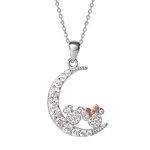 Disney Mickey and Minnie Mouse Sterling Silver Cubic Zirconia Moon Pendant Necklace, 18" Chain, Oficially Licensed, Sterling Silver, Cubic Zirconia