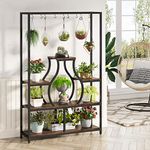 Tribesigns 180cm Tall Indoor Plant Stand,5-Tier Wood and Metal Plant Shelf with 10 Hanging Hooks,Multi-Purpose Flower Bonsai Pots Display Rack for Indoor, Balcony, Living Room,Office