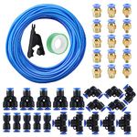 NORJIN 100ft/30m 8mm or 5/16” OD 5mm ID Polyurethane PU Air Hose Pipe Tube Kit, Pneumatic Tubing Air Line Tubing with Push to Connect Fittings, Blue